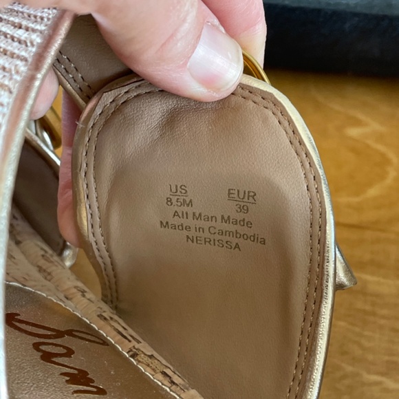 new Sam Edelman Nerissa Platform Summer Slide Sandals Raffia Gold Buckle Sz 8.5 - Picture 7 of 8